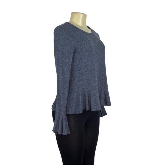 Aqua Womens Blue Peplum Long Sleeve Top With Bell Sleeves Sz S - New - Picture 2 of 7